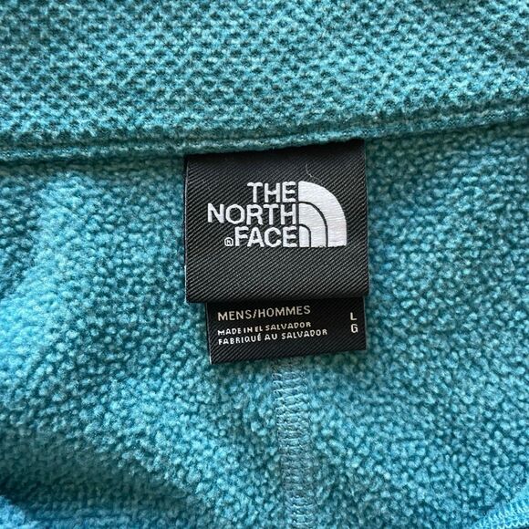 North Face Turquoise Blue Textured Cap Rock 1/4 Zip Fleece Sweatshirt Men’s L - Picture 3 of 4